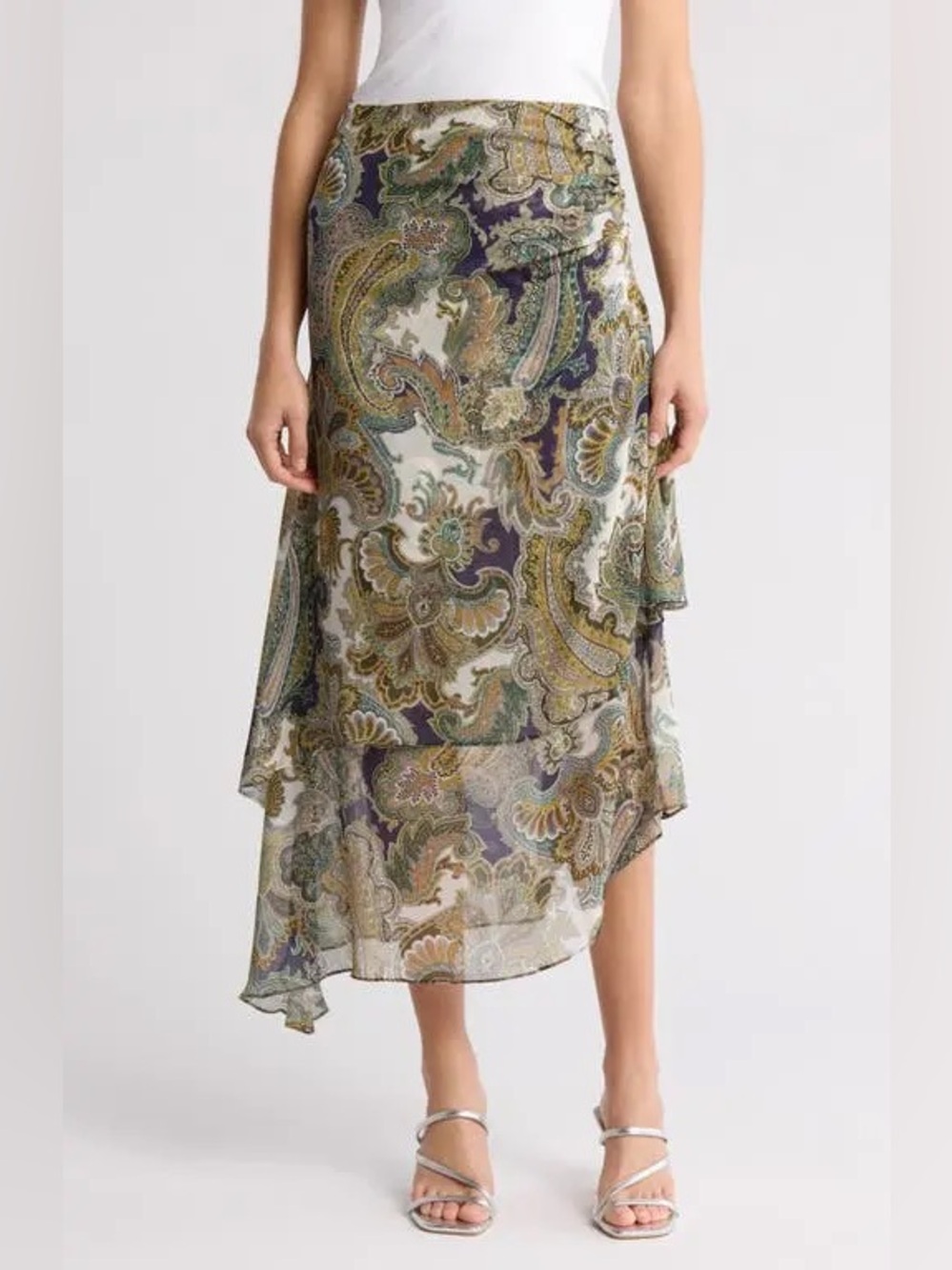 Veronica Beard Sira Silk Midi Skirt in Army Multi